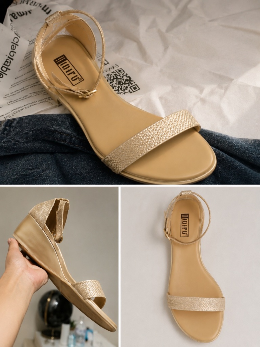 Gold Glitter Ankle Strap Sandals  Worn Once